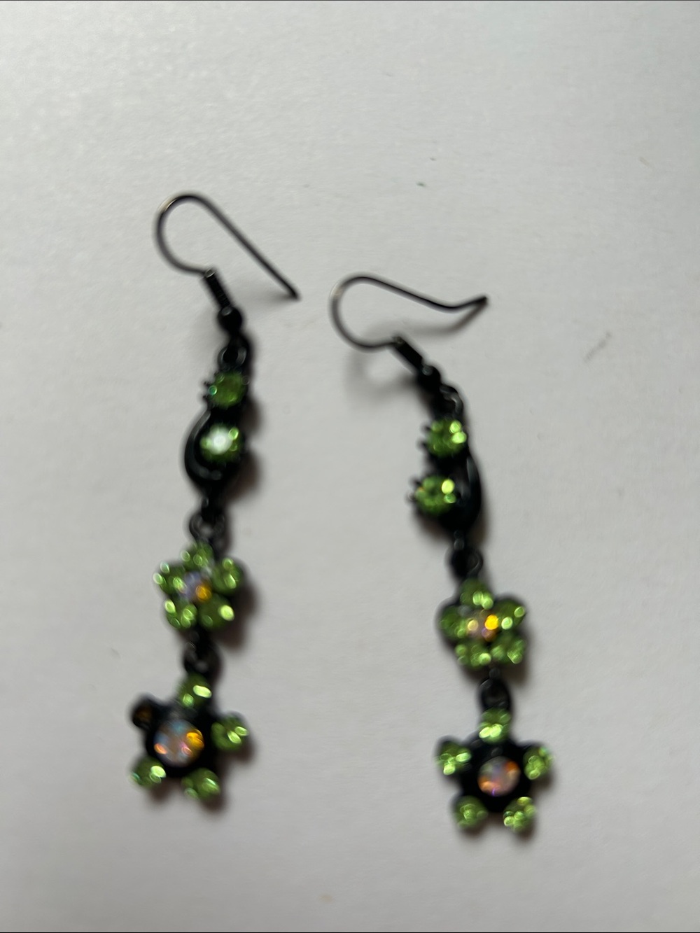 Green Crystal Floral Drop Earrings - Womens Jewelry j15